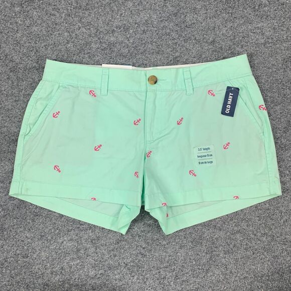 Old Navy Short Womens 4 Mint Embroidered Anchor Cotton Flat Front Low Rise Chino - Picture 2 of 11